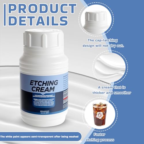 ALONK 2 Stück Glas-Ätzpaste 80g, Glas Etching Paste Komplettset mit Template-Set, Klebeband, 2 Paar Handschuhe & Applikationsstab,für DIY-Kreationen, Milchglastüren, Weingläsern & Kunstwerke