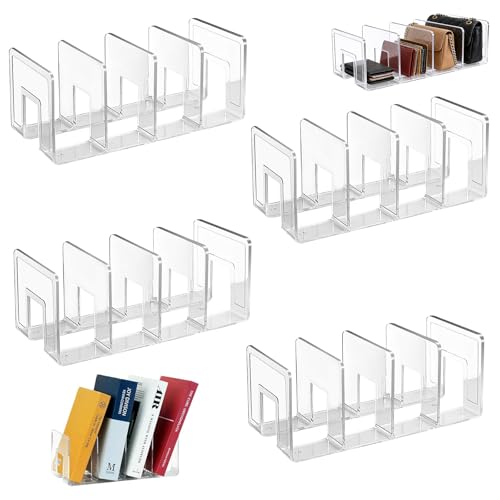 4 Porte Revue Transparent, SHAIDOJIO Acrylique Porte Revue Bureau-32cm, Transparent Range Document, 4 Compartiments Organiseur de Fichiers pour Livre Fichier...