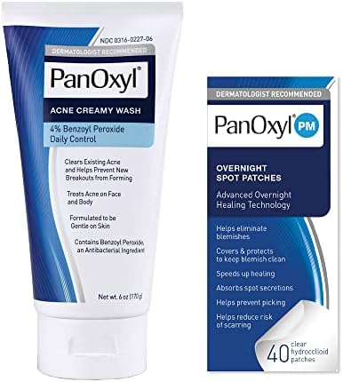 Panoxyl Acne Wash 4% Bundle with PM Patches, Cleanser