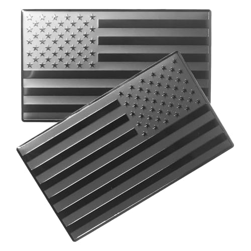 Image of 2 Pack 3D Metal Black American Flag Sticker for Car，Embossed Black 5 inch x 3 inch Patriotic American Flag Decals for Trucks，Compatible with Jeep, Trucks, RV, SUV and More（ Matte Black）
