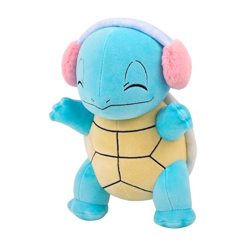 Image of Pokemon Squirtle Plush with Pink Ear Muffs - 8-Inch Holiday Squirtle Plush with Unique Accessory