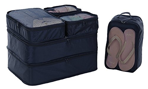 JJ POWER Travel Packing Cubes, Luggage Organizers with Shoe Bag (Navy Blue)