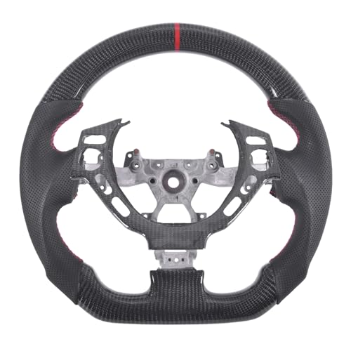 EASSAFEX Real Carbon Fiber Steering Wheel for Nissan GTR 2009-2016 with Trim, D-shaped Flat-bottom Perforated Leather Grip