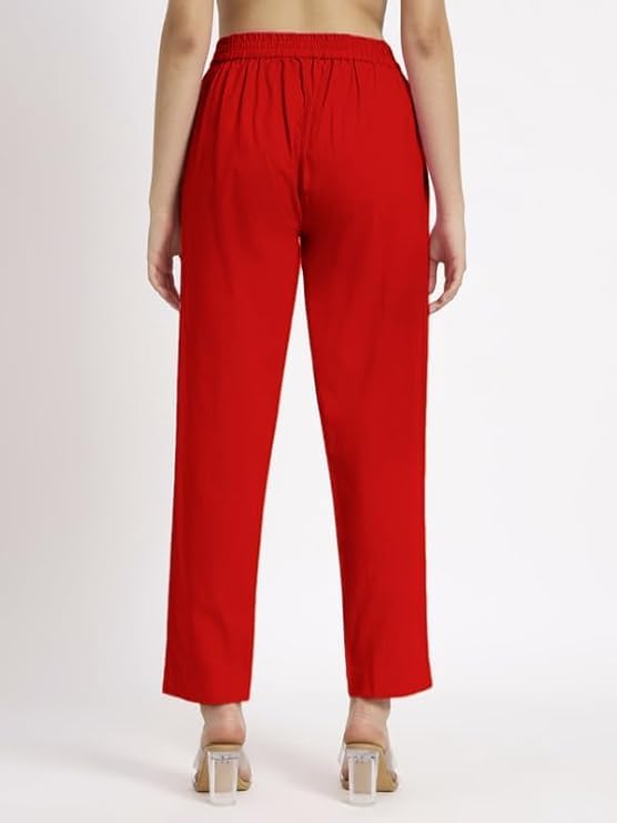 Image of Aarav Fabric Women's 100% Cotton Casual Pant | Ankle Length Regular fit Cotton Trouser | Straight Fit Formal Pants for Kurti, Office, Casual and Daily Outdoor Lifestyle
