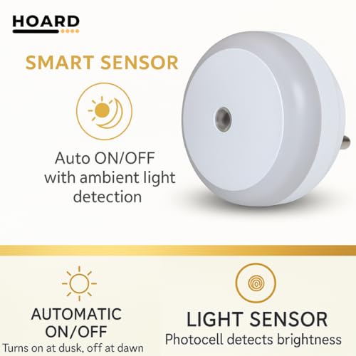 Image of HOARD Round-Shaped Warm Amber LED Plug-in Night Lamp with Automatic Sensor, Energy Efficient, Touch Control (Off White, Pack of 1)