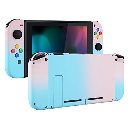 eXtremeRate DIY Replacement Shell Buttons for Nintendo Switch, Gradient Pink Blue Back Plate for Switch Console, Housing with Colorful Buttons for Joycon Handheld Controller [Only Shell, NO Console]