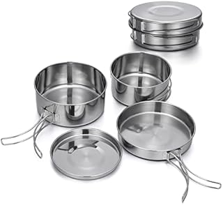 Lixada Camping Cookware Set,4 PCS Stainless Steel Camping Pot Set Compact Camping Pans for Backpacking Camping Hiking