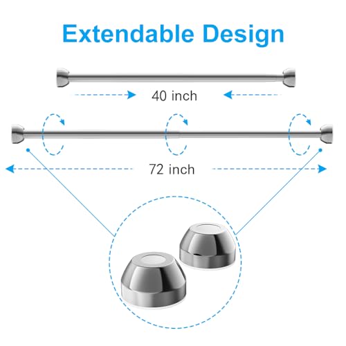 TEECK Shower Curtain Rod, 40-72 inch Adjustable Tension Spring, Shower Curtain Rod Tension, Premium Stainless Steel, Anti-Slip, No Drilling, No Rust, for Bathroom, Silver by TEECK - Image 5
