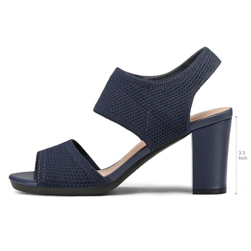Image of mysoft Women's Chunky Block High Heels Slingback Open Toe Heeled Sandals | Casual Wide Width Fit, 3.3 Inch Heel, Elastic Knit Upper, Hook-And-Loop Atrap, Non-Slip Sole, Wedding Party Dress Shoes