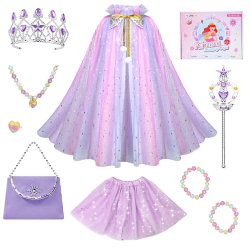 Meland Princess Dress up Clothes for Girl, Princess Cape with Kid Crown Toys, Birthday Gifts for Toddler Girls 3,4,5,6,7,8
