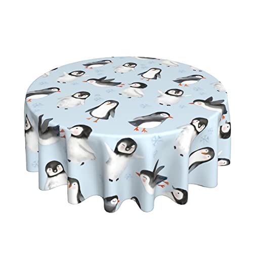 Manteles Pingüinos De Invierno Pequeños Azul Claro Estampado Hule Resistente Mantel Redondo 152Cm para Cocina Hogar Fiesta