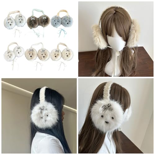 Furry Plush Cartoon Dog Earmuffs For Cold Weather Outdoor Winter Activity Ear Covers Bowknot Ear Protectors For Student2