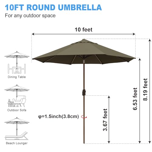 Eurmax USA 10-Year-Non-Fading 10FT Outdoor Patio Market Umbrella,UPF50+ UV Resistant Sun Shade,Heavy Duty Commercial Grade,Crank Lift&Tilt,Windproof Vented Top for Garden,Pool,Deck,Taupe by Eurmax - Used condition - Image 7