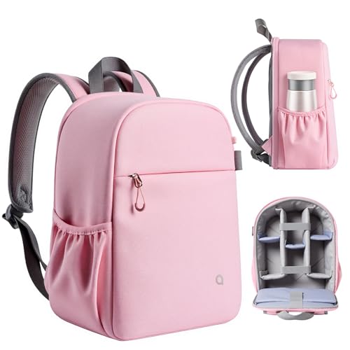 llano Mochila para Cámaras DSLR/SLR/Mirrorless,Bolsa fotográfica resistente al agua con compartimento para portátil y soporte para trípode, mochila compacta para viajes & al aire libre, 10 L, Rosa