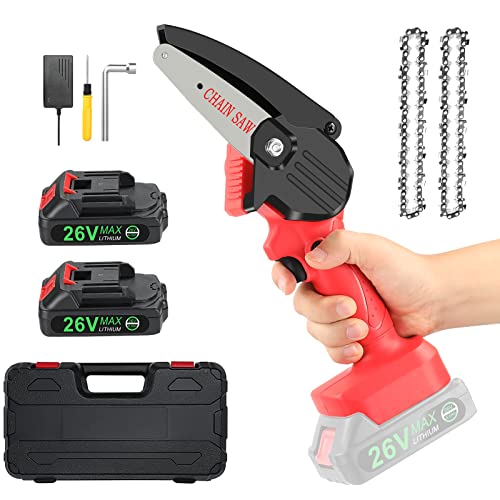 Mini Cordless Pruning Saw With 2x Battery, SeeSii Electric Pruning Saw Portable Pruning Shears Saw, 26V Rechargeable Battery Operated Pruning Chain Saw for Tree Trimming Branch Wood Garden Tool