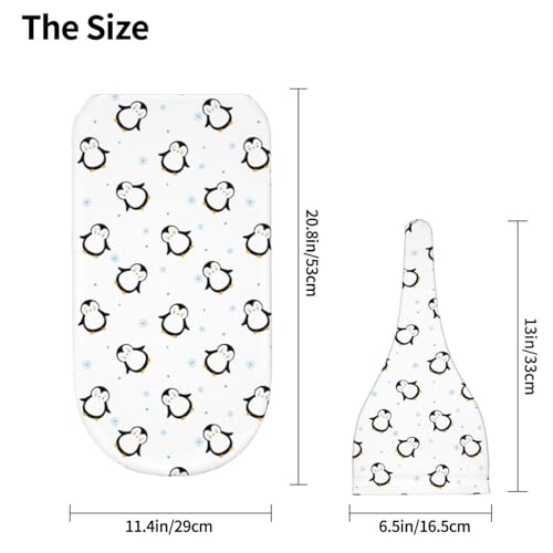 Image of Penguin Cartoon Newborn Swaddle Blanket for baby,Unisex Baby Stuff,Soft for Boys Girls, with Beanie hat Set, Baby Swaddle Wrap for Baby Shower Infant