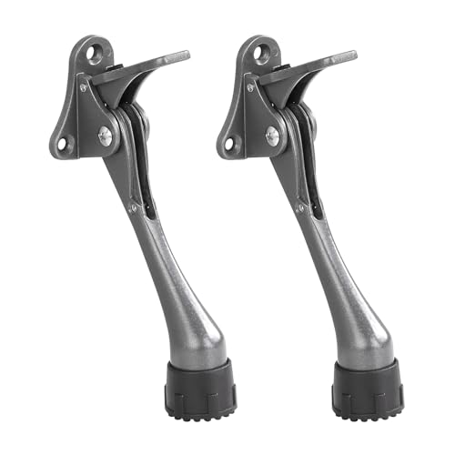 Kickdown Door Stopper 5Inches - 2 Packs One Touch Adjustable Height Door Stop for The Bottom of Door The Bottom of Door Aluminum Alloy Metal Door Stopper with Rubber Tip Silver Gray