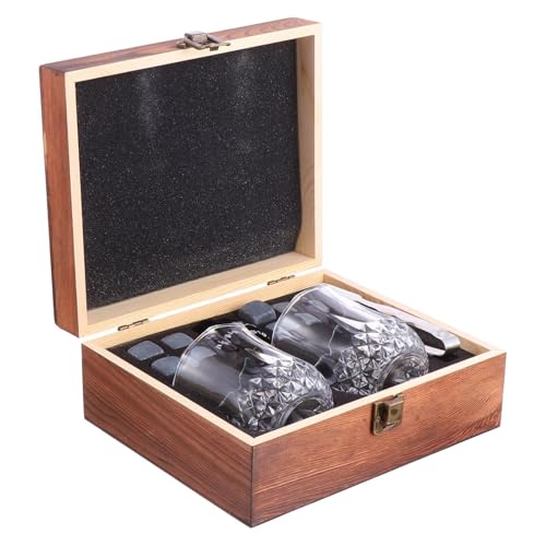 VICASKY Marble Whiskey Stones Set with Wooden Box Natural Cooling Stones for Whiskey Bourbon Vodka Preserves Flavor Without Dilution for Men and Spirit Enthusiasts