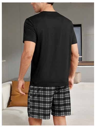 Image of Verdusa Men's Pajamas Set 2 Piece Pjs Sets Short Sleeve Letter Print Tee and Short Lounge Set