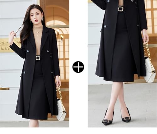 Womens 2 Piece Skirt Suits Set Solid Color Overcoat and Pencil Skirt Office Ladies Formal Work Wear2