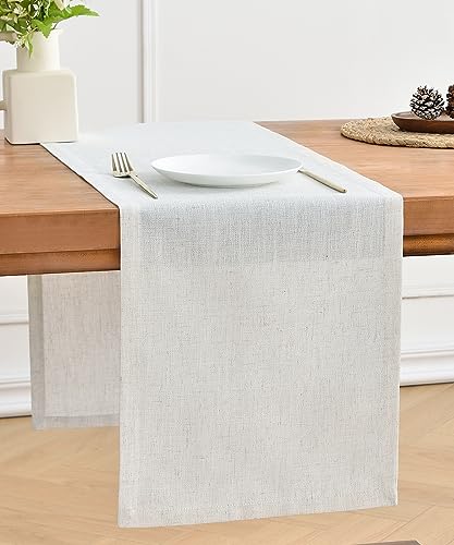 Wracra Chemin de Table en Lin Crème Ivoire 90cm de Long Lavable en Machine Chemin de Table de Ferme Rustique pour Les fêtes de Vacances et Un Usage Quotidien