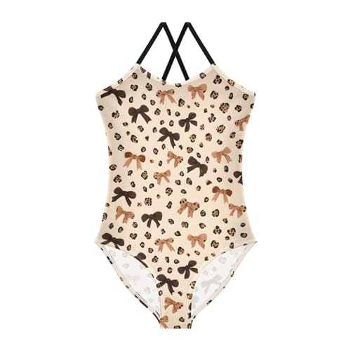 Leopard Print Bow Girls One Piece Swimsuits Summer Quick Dry Beach Bathing Suit
