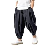 Youth Boys Cotton Linen Pants Size 10-12 Years Pull On Uniform Pants Baggy Joggers Casual Beach Hippie Yoga...