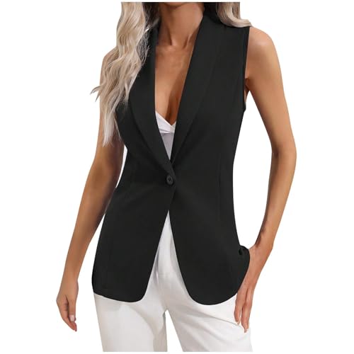 Women Sleeveless Blazer Jackets Lightweight Single Button Waistcoat Open Front Work Office Vest Tops 2024 Trendy Coat