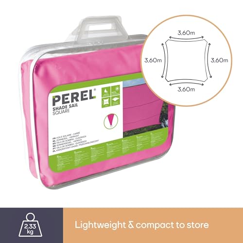 Perel Vela Ombreggiante Idrorepellente 3,6 X 3,6 X 3,6 M, 160 G/M², Poliestere, Quadrata, Fucsia - 5