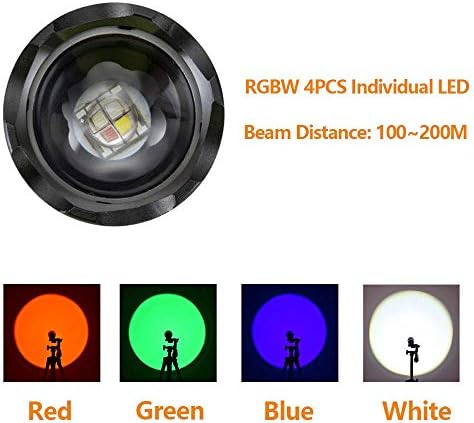 BESTSUN LED Torch with Red Green White Blue Light, 4 Color in 1 Multiple Colors Outdoor Flashlight Road Signal Torch for Night Vision, Astronomy, Hiking, Fishing, Camping