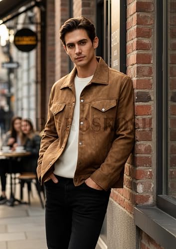 Image of Men's Suede Faux Leather Casual Standard Length Jacket Brown