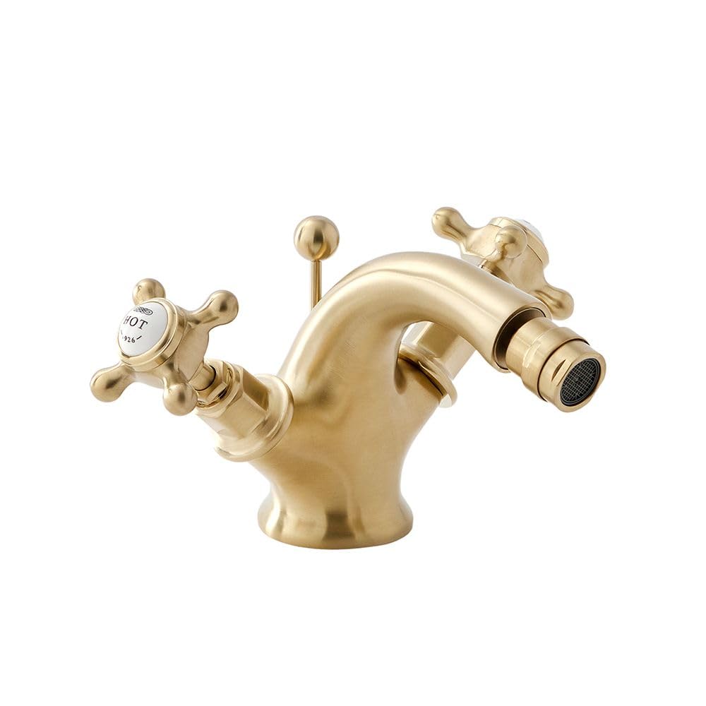 Milano Brushed Brass Elizabeth Mono Bidet Mixer Tap Crosshead Handles