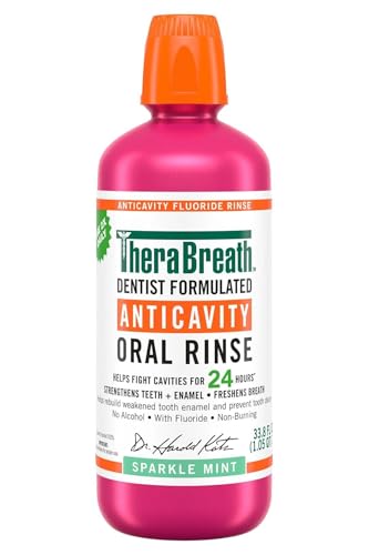 TheraBreath Anticavity Fluoride Mouthwash, Sparkle Mint, Dentist Formulated, 1 Liter (33.8 fl oz)