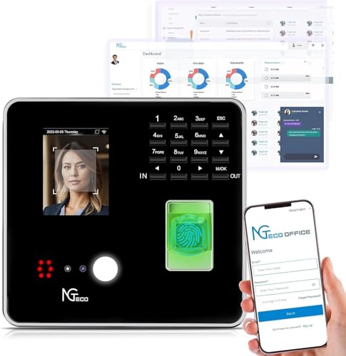 NGTeco Control horario empleados en la Nube,100% Sin Cuota Mensual，Sistema Multiusuario con Sincronización en Tiempo Real y Seguridad AWS,hasta 200 Empleados（TC1）