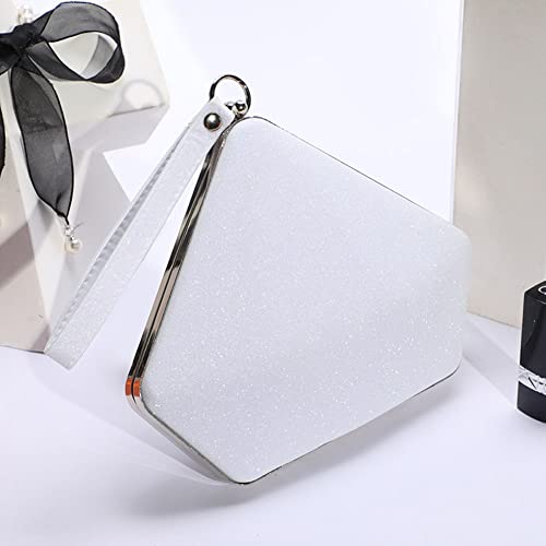 CCWORAN Sac de soirée en forme de losange pour femme avec dragonne et paillettes blanches Cover