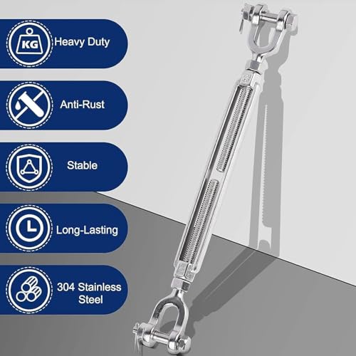 1/4 Inch Stainless Turnbuckle & Cable Kit - 4PCS M6 Jaw to Jaw Turnbuckles (1600lbs) + 25FT Aircraft Wire Rope with Clamps & Thimble for Shade Sail, Railing, Zipline, Lights miniatura 4