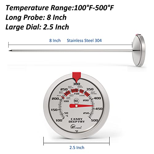 Candy Thermometer Deep Fry Thermometer Meat Thermometer With 8” Probe Waterproof Dial, No Battery Required, Fast Instant Read Large 2.5" Dial, Best For Candy Turkey,Bbq (2.5" Dial) #TOP1