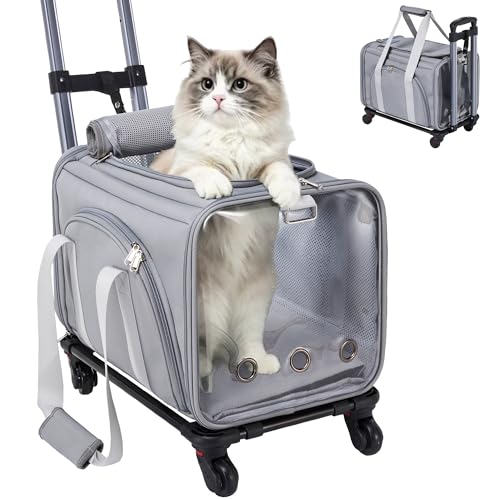 ASPFEIWELL Soft Cat Carrier with Detachable Wheels Expandable - Dog Carrier Foldable Pet Carrier for Cats and Dogs for Travel Outdoor Camping Indoor