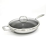 Cooksy 12 Inch Honeycomb Surface Hybrid Stainless Steel Frying Pan with Lid New Version