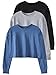 Cosy Pyro 3-Pack Long Sleeve Crop Tops Workout Athletic Gym Shirts Cropped Sweatshirts for Women Black/Gray/Navy L