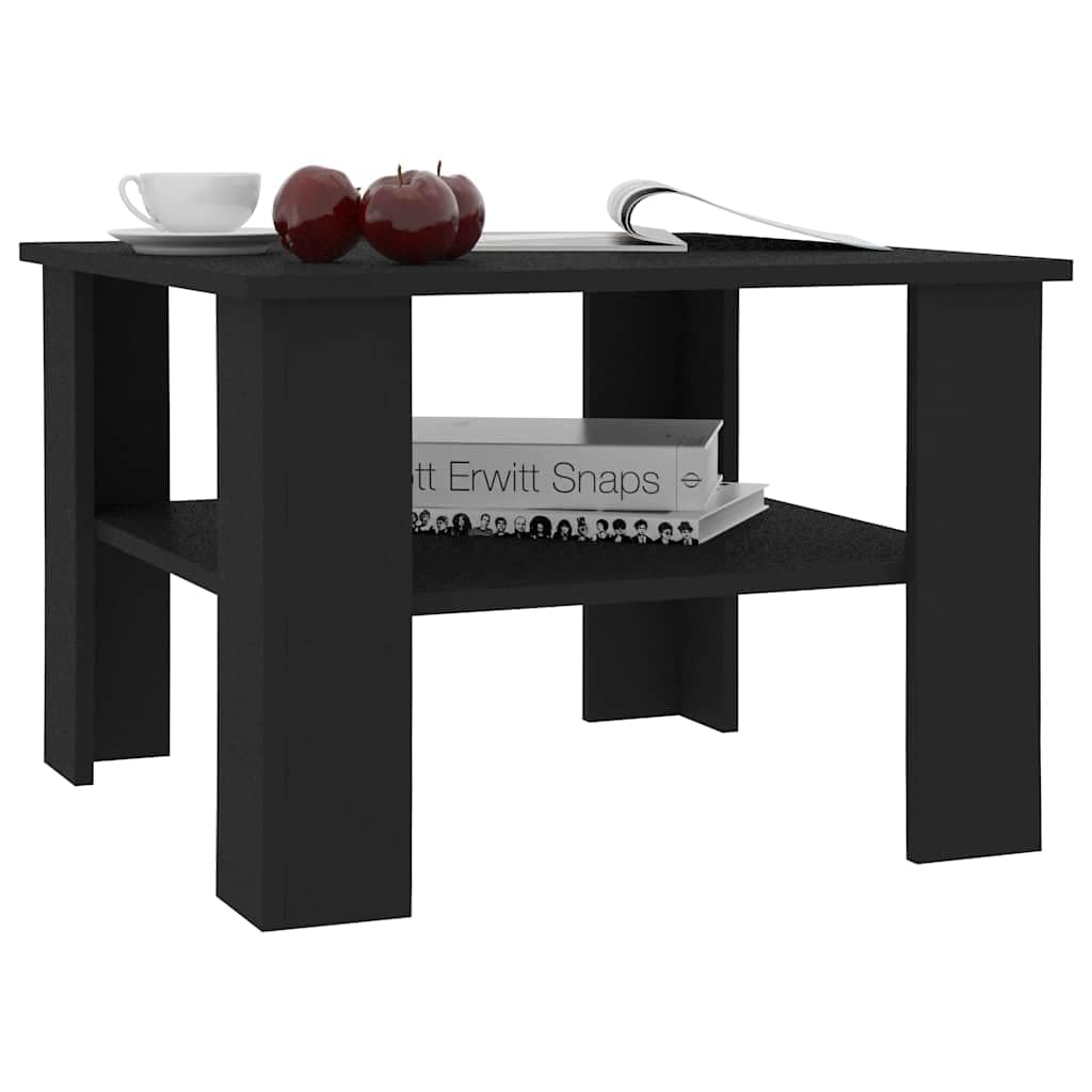 Couchtisch Schwarz aus Holzwerkstoff 60x60x42 cm mit Ablagefach stabile Konstruktion Wohnzimmertisch Beistelltisch Sofatisch mit Stauraum modernes Design