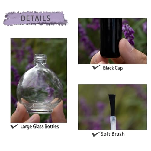 6PCS Large Capacity 75ML Empty Nail Polish Bottles with Brush, Large Spherical Refillable Glass Cuticle Oil Bottles Containers with Funnel & Mixing Balls 2.6oz for DIY Nail Art Cuticle Oils (Black)3