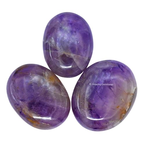 Image of Amazing Gemstone Amethyst Crystals and Healing Stones - Large Palm Stone Crystals Piedra - Crystal for Good Luck, Balanced Positive Energy, Meditation - Unique Stocking Stuffers Gifts for Women, Men