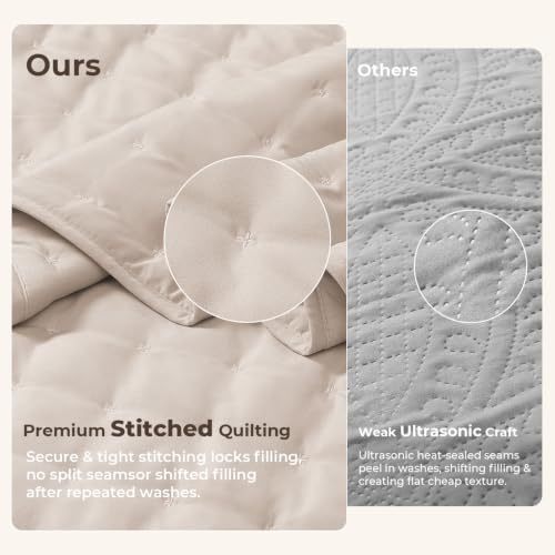 Image of Litanika King Quilt Bedding Set, 3 Pieces Beige Bedspreads & Coverlets Set | Cloud-like Soft, Breathable, lightweight, All-Season, Multi-Scenario, Machine Washable
