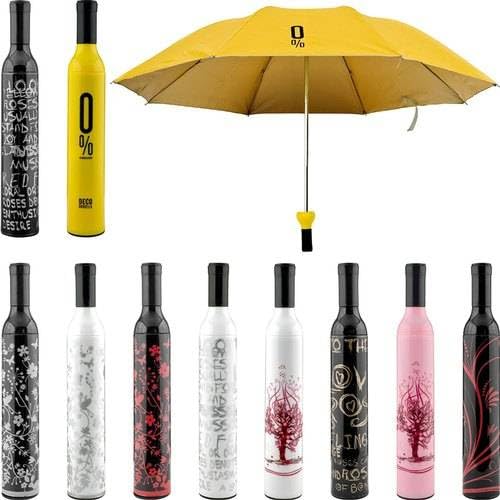 Wine Bottle Shaped Compact Folding Umbrella, Multi-Colour, Portable Travel Umbrella for Rain and Sun-image-2