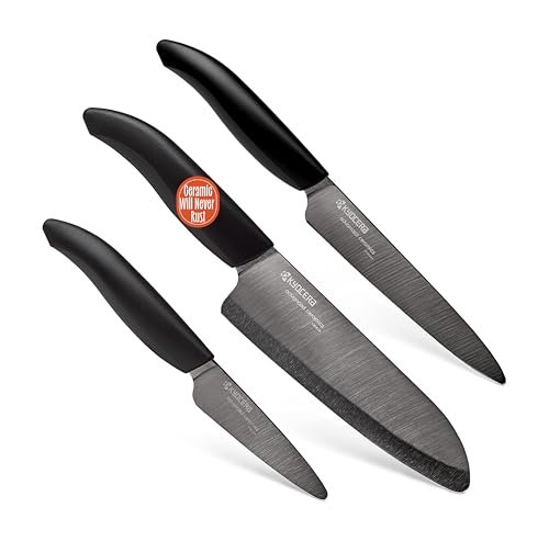 Kyocera Revolution 3pc ceramic knife set, 6", 5" and 3", Black