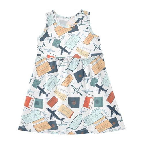 Passports Boarding Airplane Girls Summer Sleeveless Dress Casual Sundress 2-8 Years