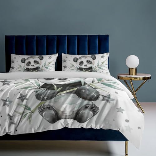 Funda nórdica de panda microfibra 3 piezas juego de ropa de cama infantil con cremallera 8