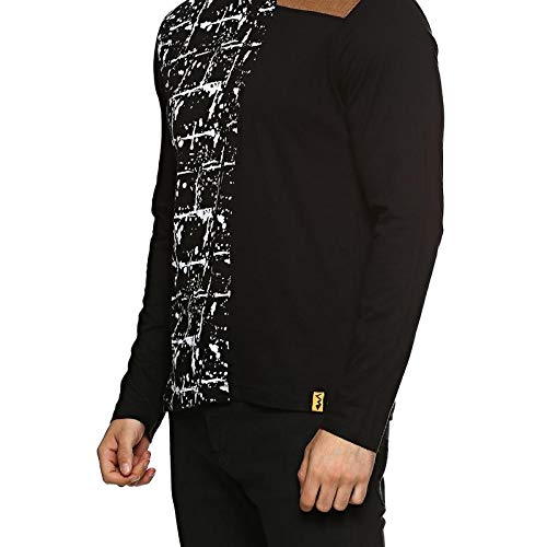 Image of CAHOOT Self Design Men Round or Crew Brown Black T-Shir
