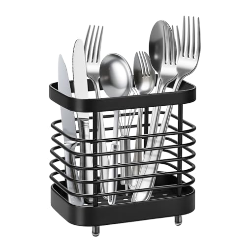 KEEYMENT Kitchen Utensils Holder Quick Drying Hollow Out Stainless Steel Cutlery Drainer Utensil Pot for Organize Drawers Countertops and Tableware Storage